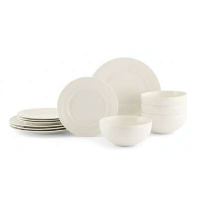 32-Piece Embossed Dinnerware Set-Round Ceramic Dishes-Service for 8