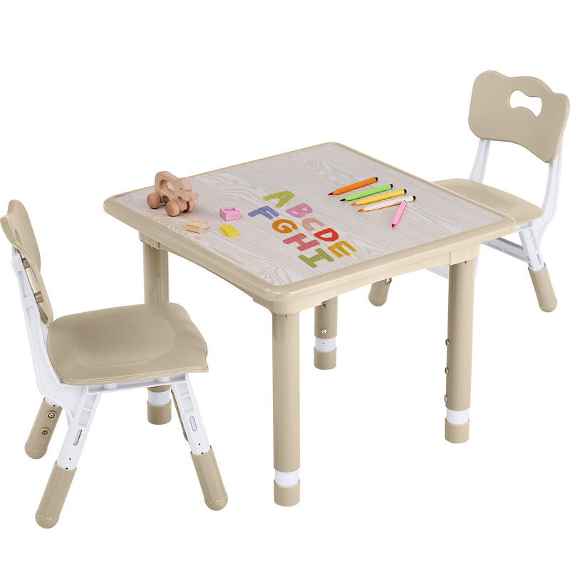 Kids Table and 2 Chairs Set, Height Adjustable (17.7"-26.1") Toddler Table and Chair Set, Multi-Activity Table with Graffiti Desktop, Children’s Table and Chairs for Classroom, Home & Daycare