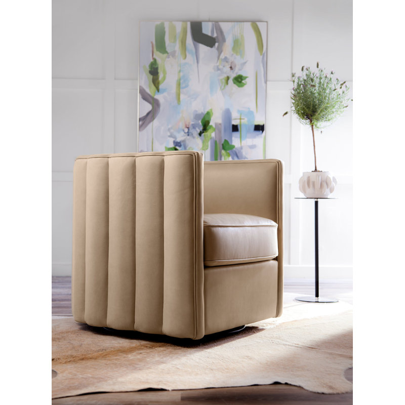 Jones Swivel Chair in Selena Storm, Selena Oat Genuine Leather