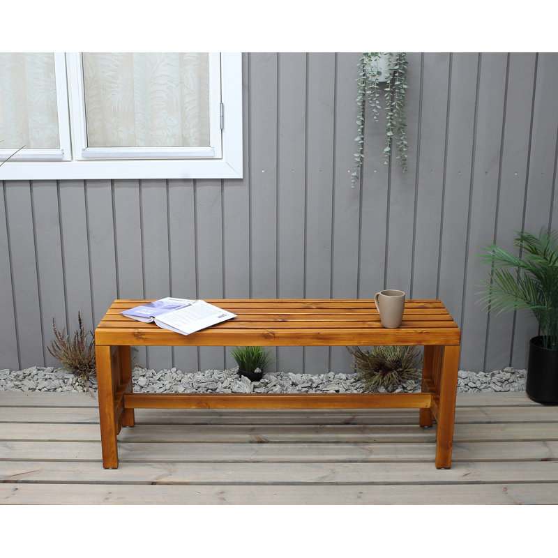 Madhav Solid Wood Pine Outdoor Bench, Honey