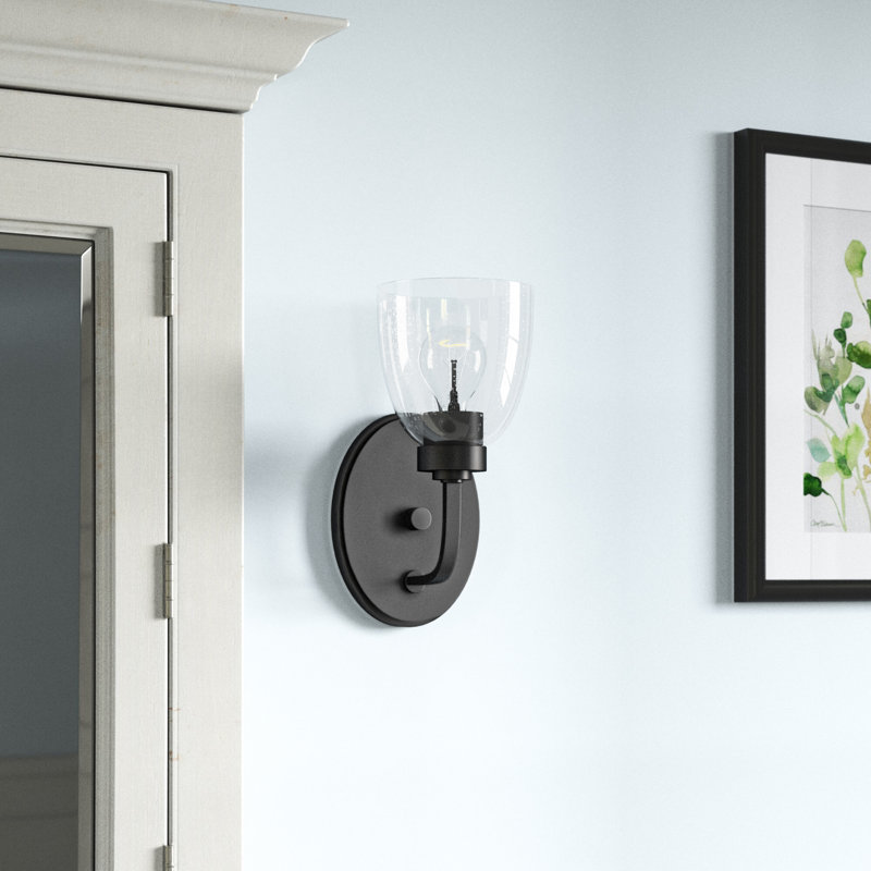 Cariad Armed Sconce, Clear-Seeded, Noir