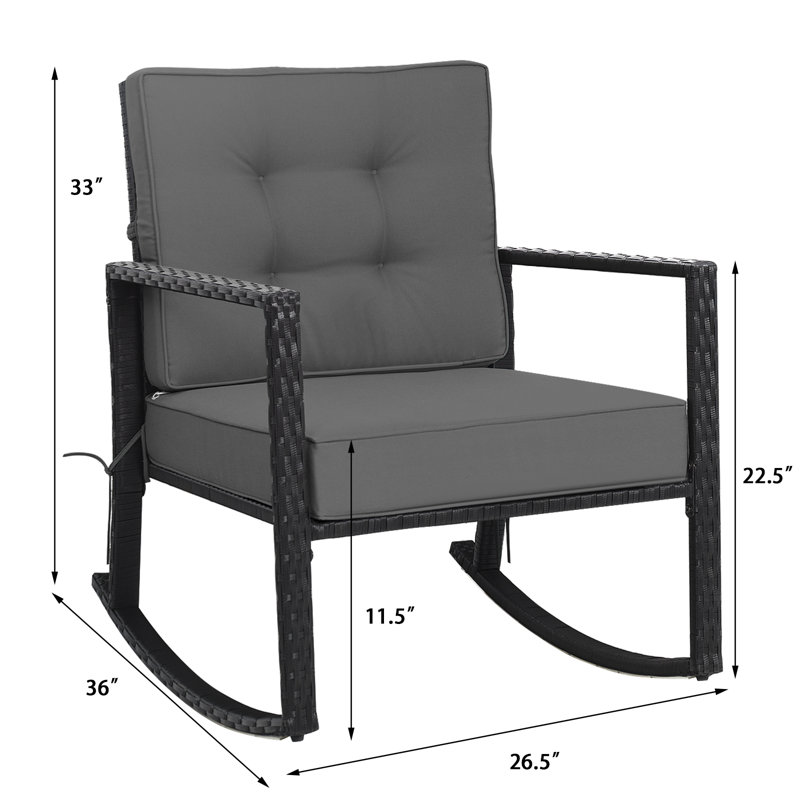 Chaise berçante d'extérieur en osier avec coussin 2 pièces Patiojoy, gris