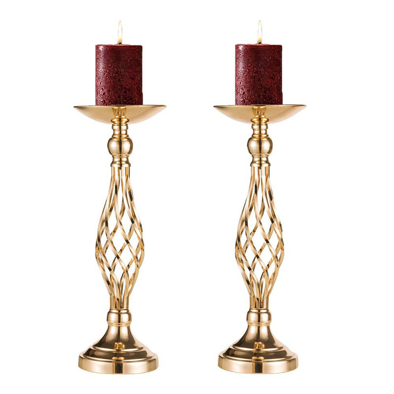 Iron Tabletop Candlestick, Gold, 18" H x 6.3" W x 6.3" D