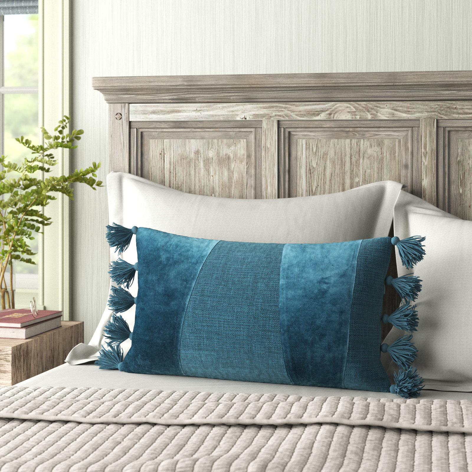 Legaspi Tassels Lumbar Throw Pillow, Dark Teal