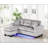 74"W Gray Velvet Reversible Sectional Sofa Chaise With LED Light, USB Port, Nailhead Trim, Throw Pillows, Tufted Cushion-1595419260