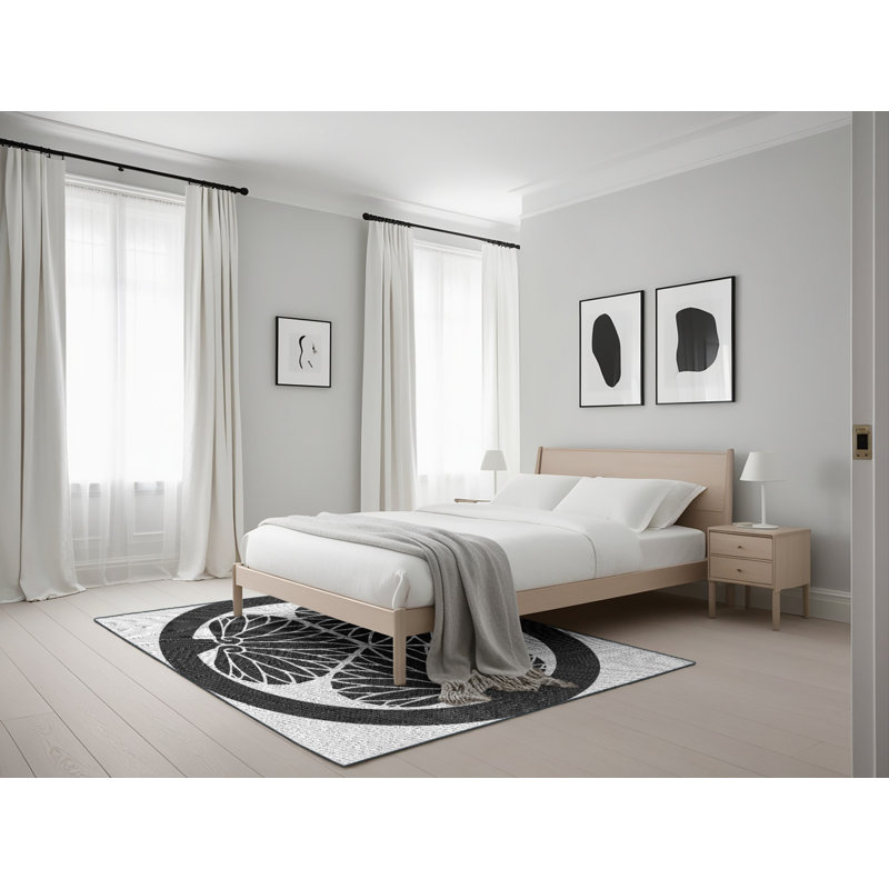 Tapis noir/gris tissé à la machine, Rectangle 5 pi x 7 pi