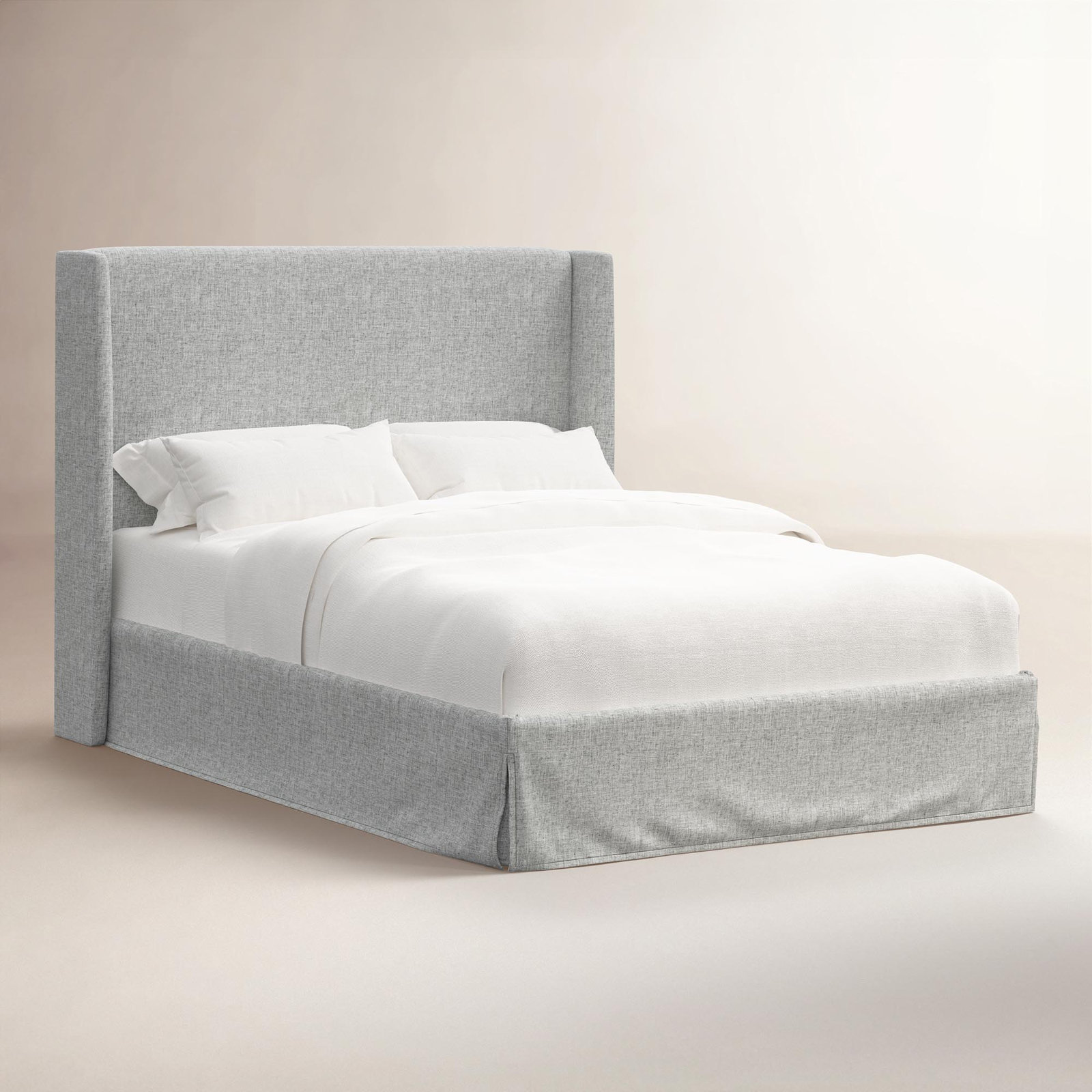 Wingback Pine Bed, Queen, Textured Linen Pumice