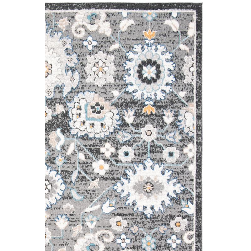 Tapis intérieur/extérieur gris foncé/ivoire oriental Slesnick, Rectangle 5 pi 3 po x 7 pi 7 po