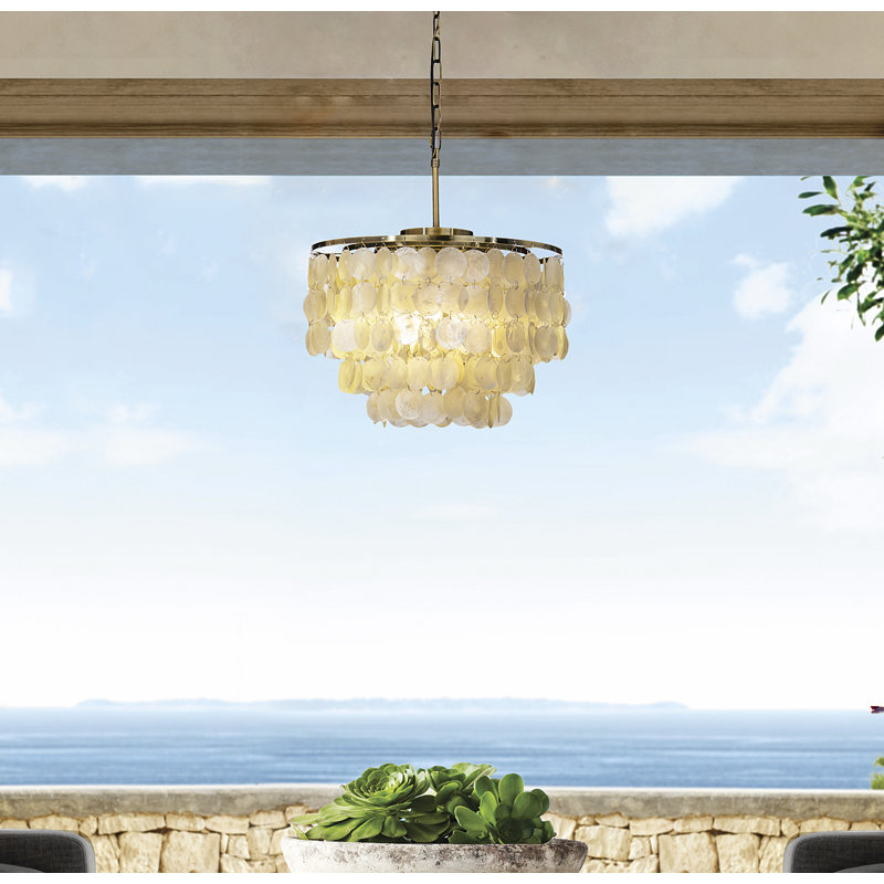 Chyrl 3 - Light Coastal Natural Capiz Shell Tiered Chandelier for Dining Table