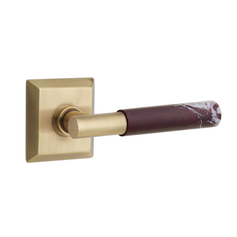 Emtek Select Passage Leverset w/ Quincy Rosette & T-Bar Stem, Rosso Levanto Marble Lever (CF), Antique français