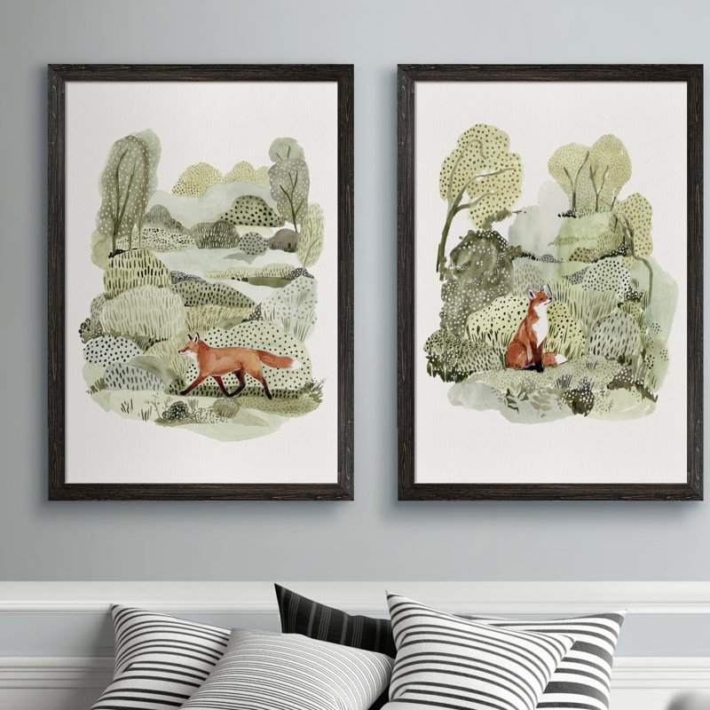 Fox Glen I - ensemble de 2 reproductions d'art encadrées, H 24 po x l 18 po, Toile encadrée, Ensemble blanc
