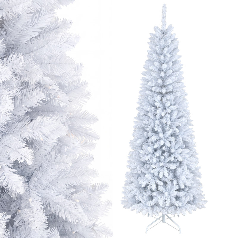 Arbre de Noël artificiel à charnière blanc 84 po avec 300 lumières H 84 po