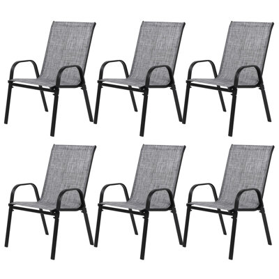 6 chaises de patio grises 6 pièces, chaises de jardin empilables en tissu textilène avec dossier haut et structure en métal pour patio