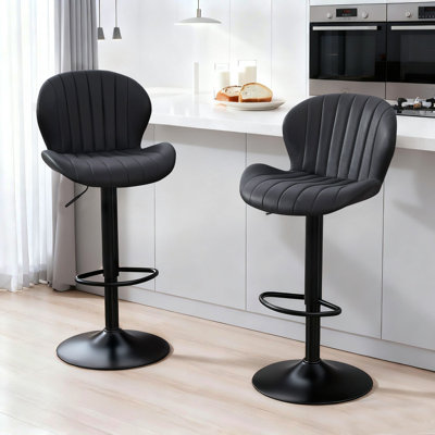Tabourets de bar rotatifs réglables, chaises d'îlot de cuisine à dossier bas (ensemble de 2) noir