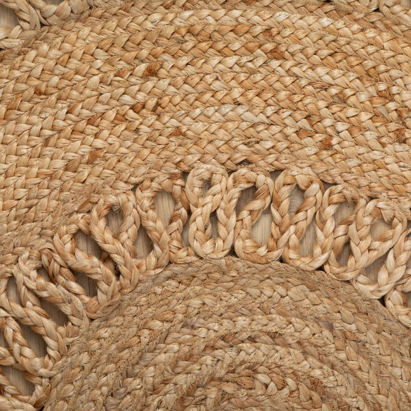 Round Alvertia Geometric Shapes Jute / Sisal Braided Area Rug, Round 170cm