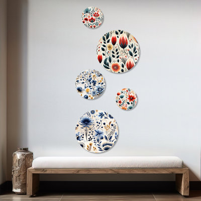 Hardman - Floral Floral Round Wall Art Set Of 5