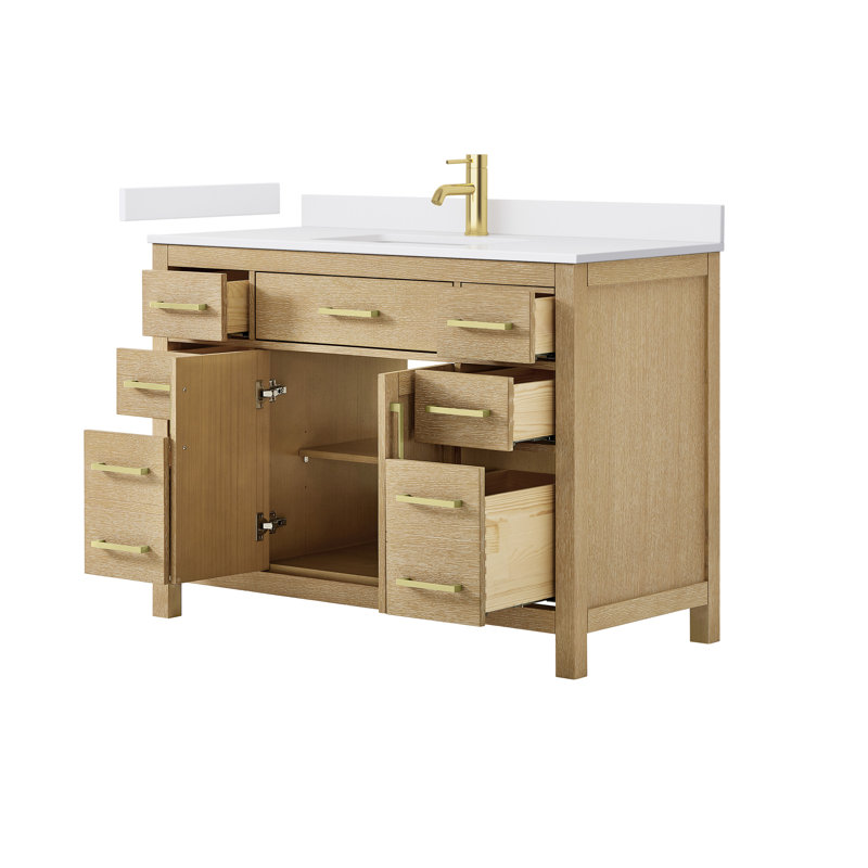 Beckett 48" Freestanding Single Bathroom Vanity with Cultured Marble Top, White Cultured Marble, Brushed Gold