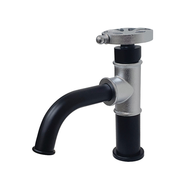 Kingston Brass Belknap Single-Handle 1-Hole Deck Mount Bathroom Faucet with Push Pop-Up, Matte Black/Polished Chrome