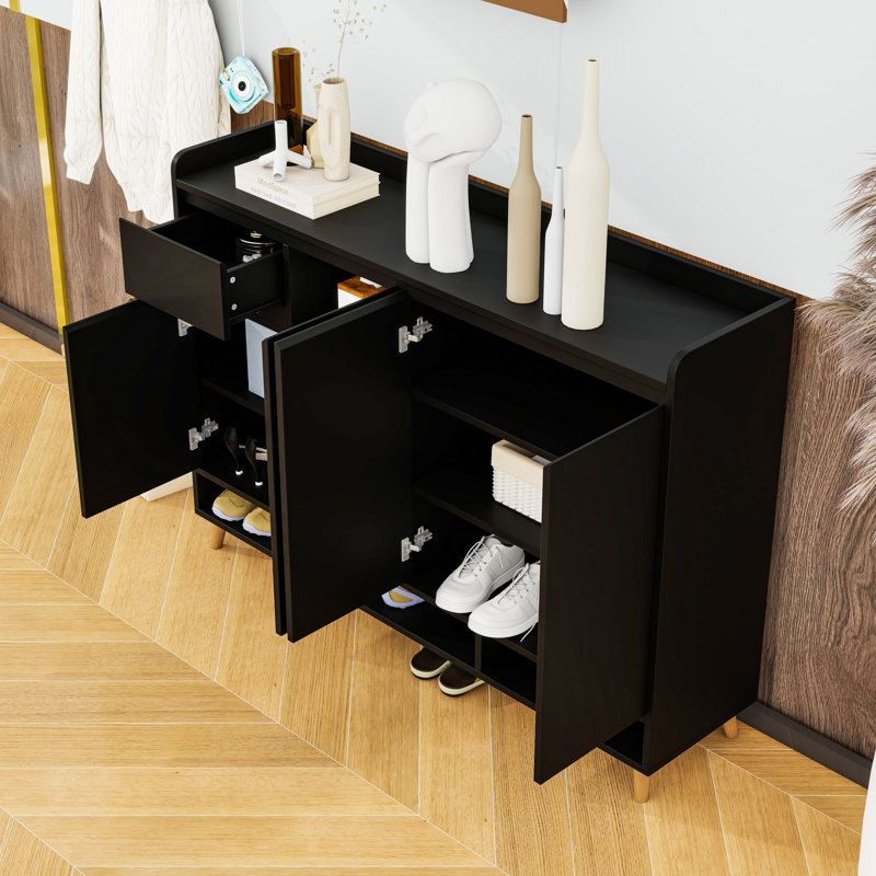 Armoire à chaussures avec tablettes réglables, tiroir et compartiments spacieux, Noir