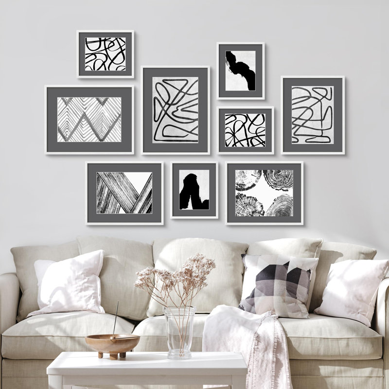 Abstrait, lignes noires et blanches abstraites, art moderne, petit décor, Blanc
