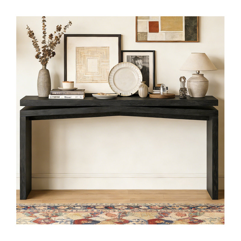 Console 65 pouces en placage de bois massif rustique, Noir