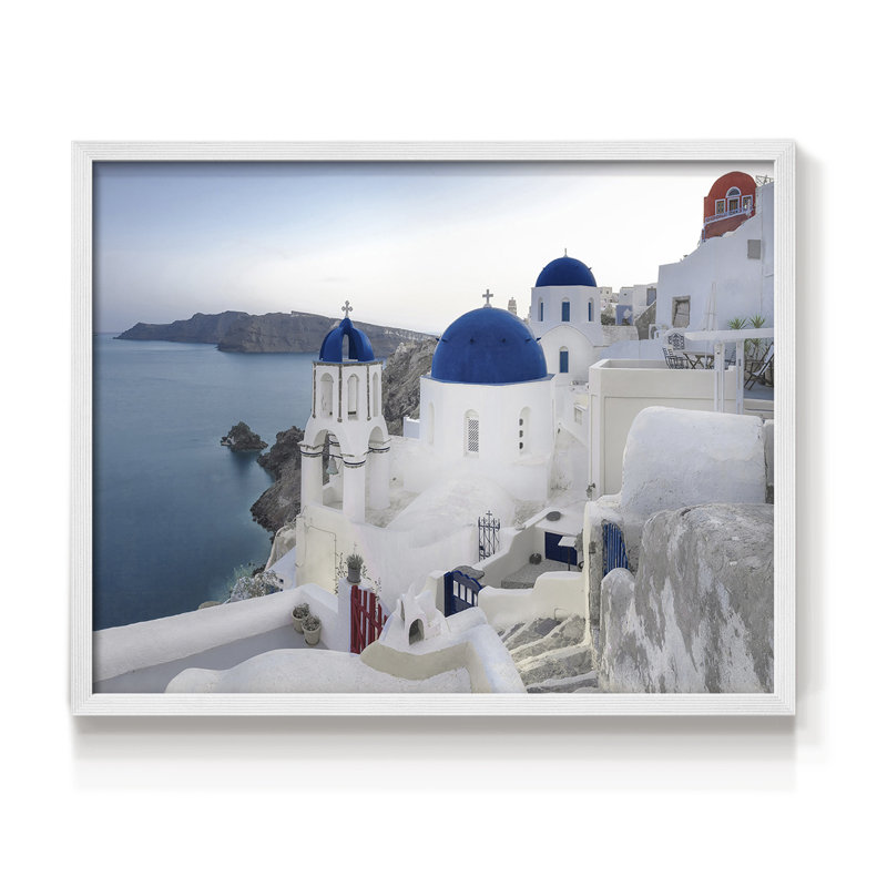 Lever de soleil de Santorin - reproduction encadrée - réarmable, H 22 po x l 28 po, Blanc