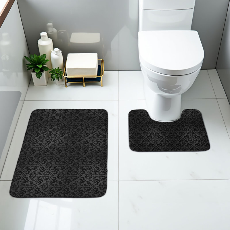  Tapis de salle de bain gris foncé 2 pièces