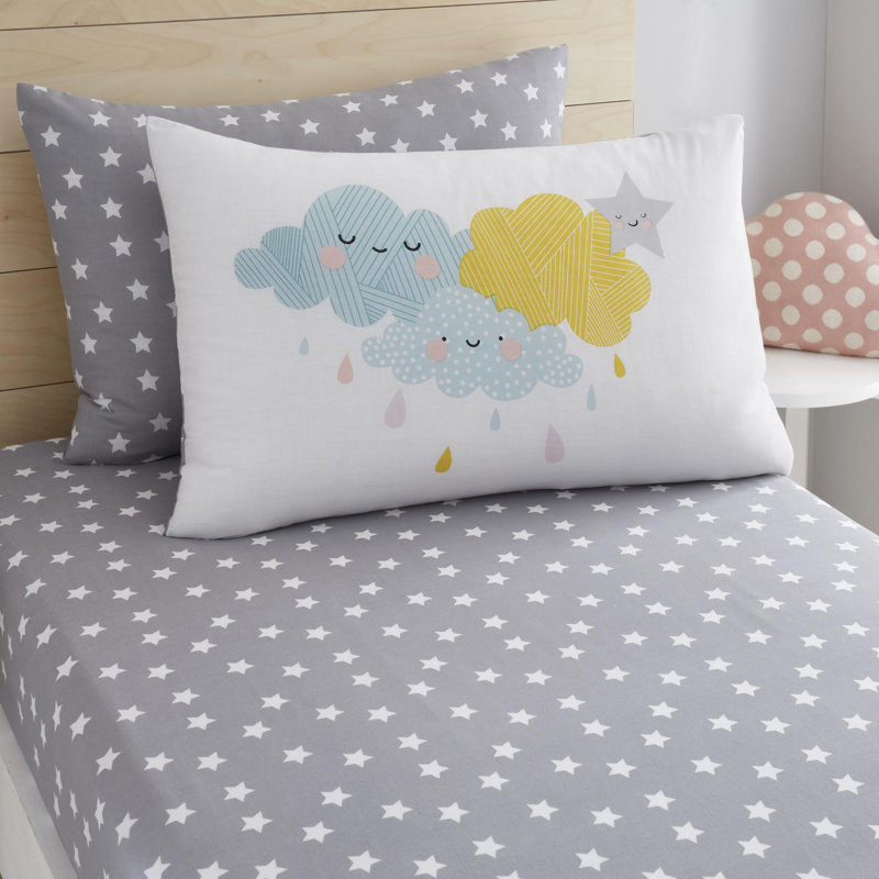 KIDS RANGE SHEET SET HAPPY CLOUDS, European Single (90 x 200cm)