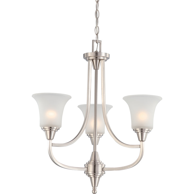 3 - Light Dimmable Empire Chandelier, Brushed Nickel / Frosted
