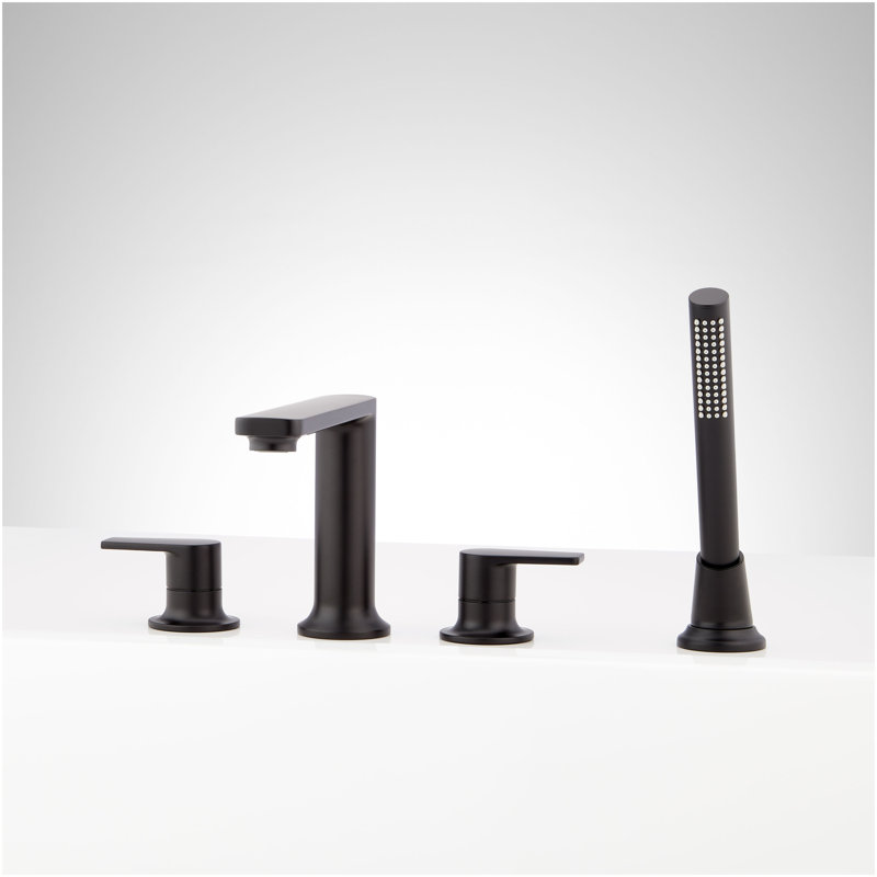 Berwyn 4-Hole Roman Tub Faucet and Hand Shower with Rough-In Valve - Matte Black, Matte Black