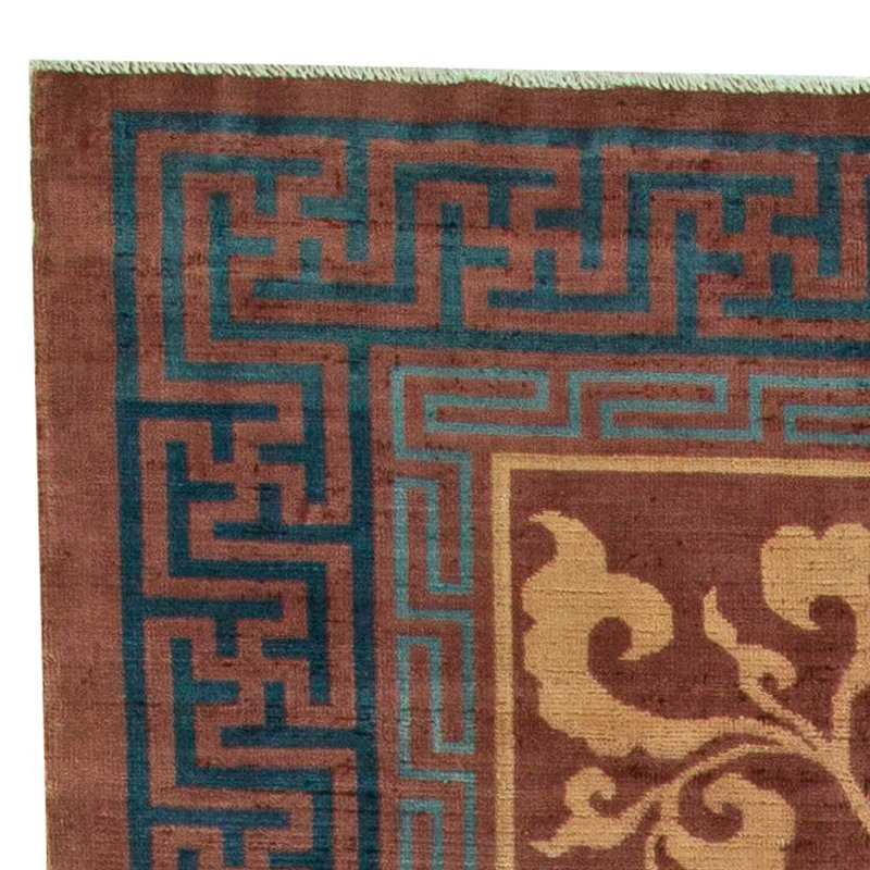 Tapis vintage en laine rouille beige / gris / brun fait à la main de style Art déco rétro Mid-Century 20 pi 9 po x 14 pi