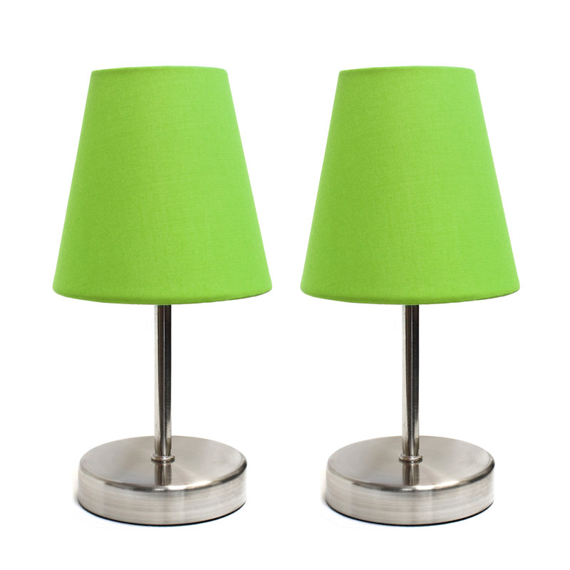 Amandev Simple Designs Sand Nickel Mini Basic Table Lamp with Tapered Fabric Shade, Green
