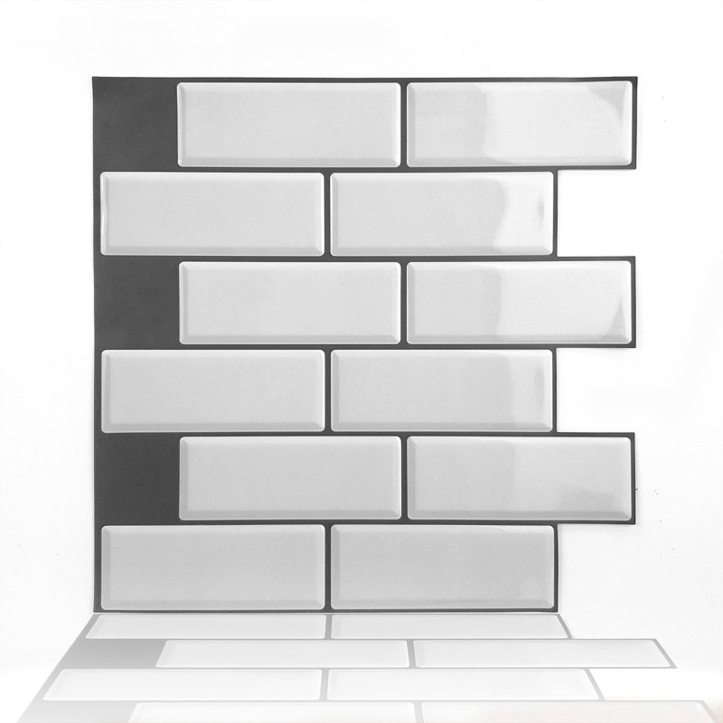 Metro Glossy Gel Peel & Stick 3D Wall Sticker Tile - 15cm x 30cm, Off-White