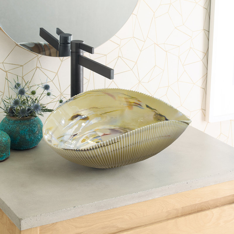 Lavabo de salle de bain fait main en verre de Murano Amalfi, Corallina