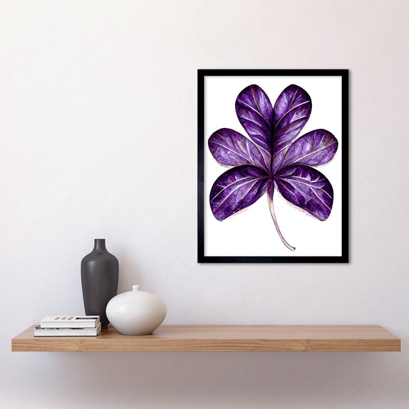 Purple on White Six Clover Simple Leaf 1 Piece Single Picture Frame Wall Art