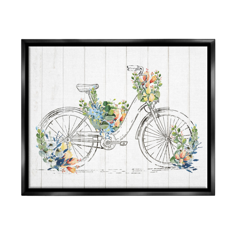 Motif floral sur toile, H 17 po x l 21 po x P 1,7 po, Cadre flottant noir de jais