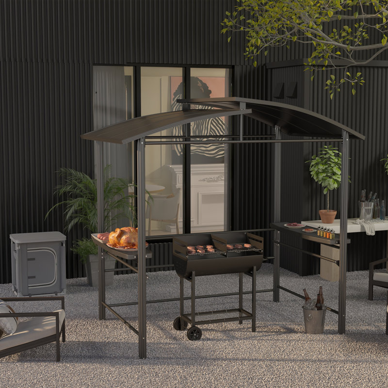 Table de camping en aluminium, organisateur de rangement à 2 tablettes pour barbecue, gris