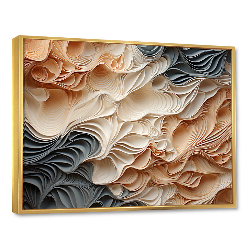 «Beige and Orange Custards Collage I», art mural abstrait, L 20 po x H 12 po, Cadre flottant doré