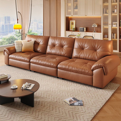 Brown Genuine Leather Standard Sofa cushion Threeseat
