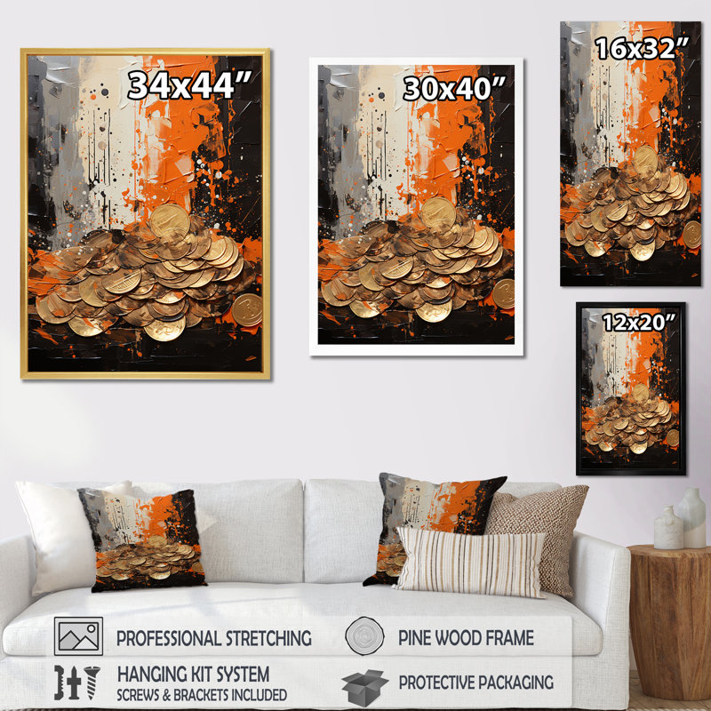 Popart dynamique Dollars I - art mural abstrait, salon_105758, H 32 po x l 16 po x P 1 po, Cadre photo noir