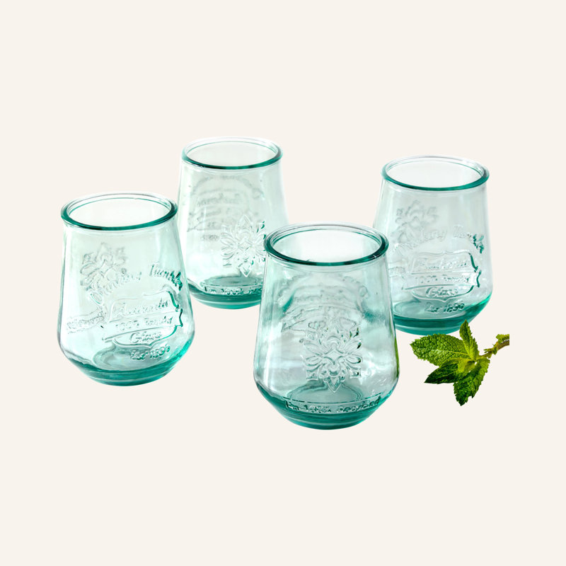 Clear Embossed Recycled Glass Tumbler Set, 4 Pieces