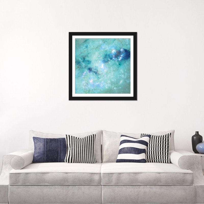 «Blue Abstract Galaxy», impression sur toile tendue, Papier d'art encadré noir, Blanc, H 24 po x l 24 po x P 1 po