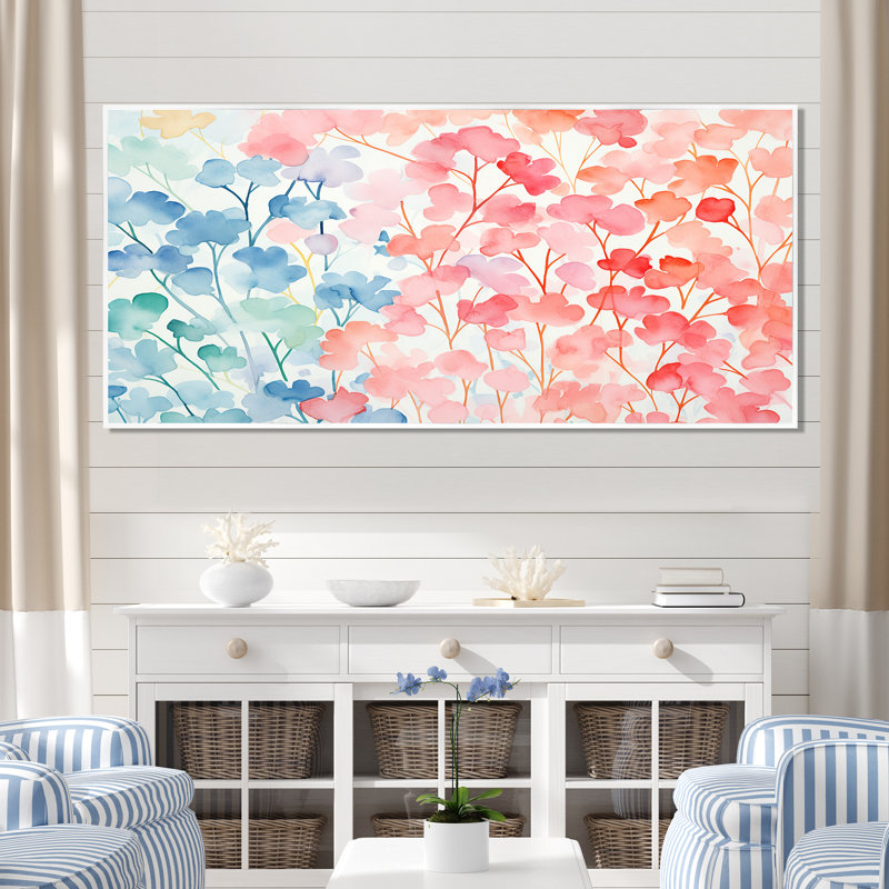 Aquarelle, récif corail, sérénité - art de corail, Cadre flottant blanc, H 28 po x l 60 po x P 1,5 po