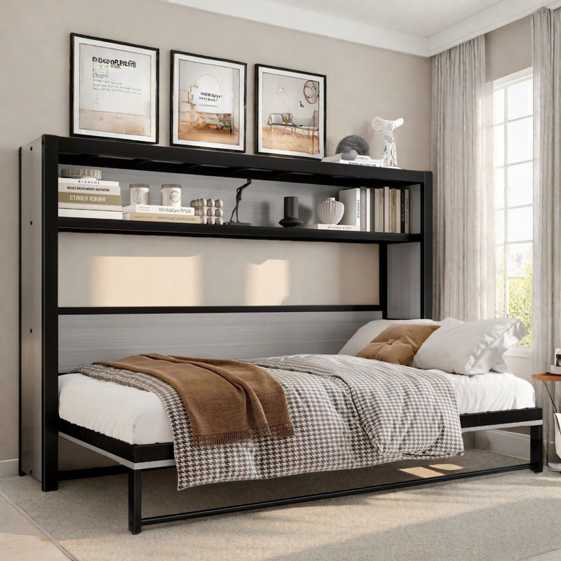 Lit escamotable avec tablettes Murphy, gris