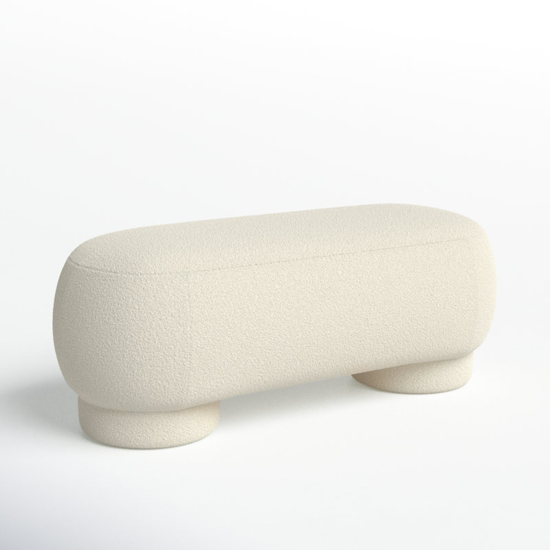Nancy Upholstered Ottoman, Cream Faux Fur