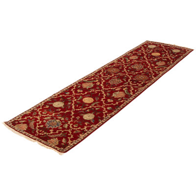 Tapis rouge foncé noué à la main de conception unique 3 pi 7 po x 12 pi 8 po Joelee