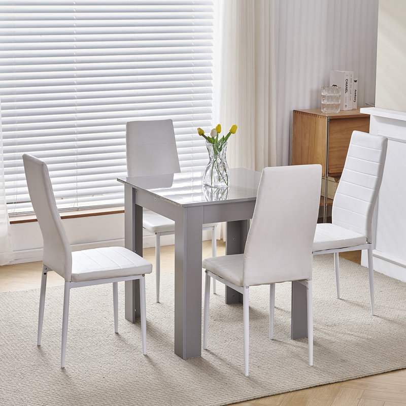 Dining Set, White Leather Line Chairs#4