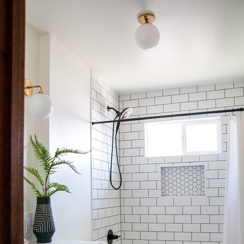 Luna Glass Semi Flush Mount, Aged Brass