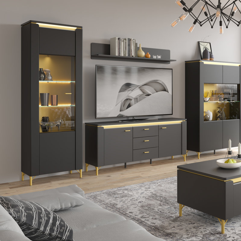 Akilia Display Cabinet, Black/Gold