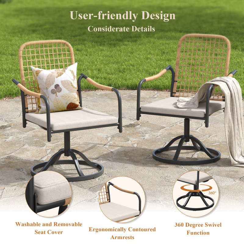 8-Person Square Outdoor Patio Dining Set With Swivel Armchair, Walnut